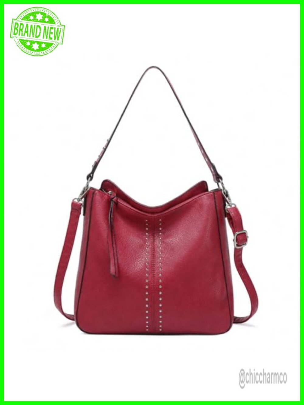 Vegan Leather Studded Hobo Crossbody Bag Adjustable Strap